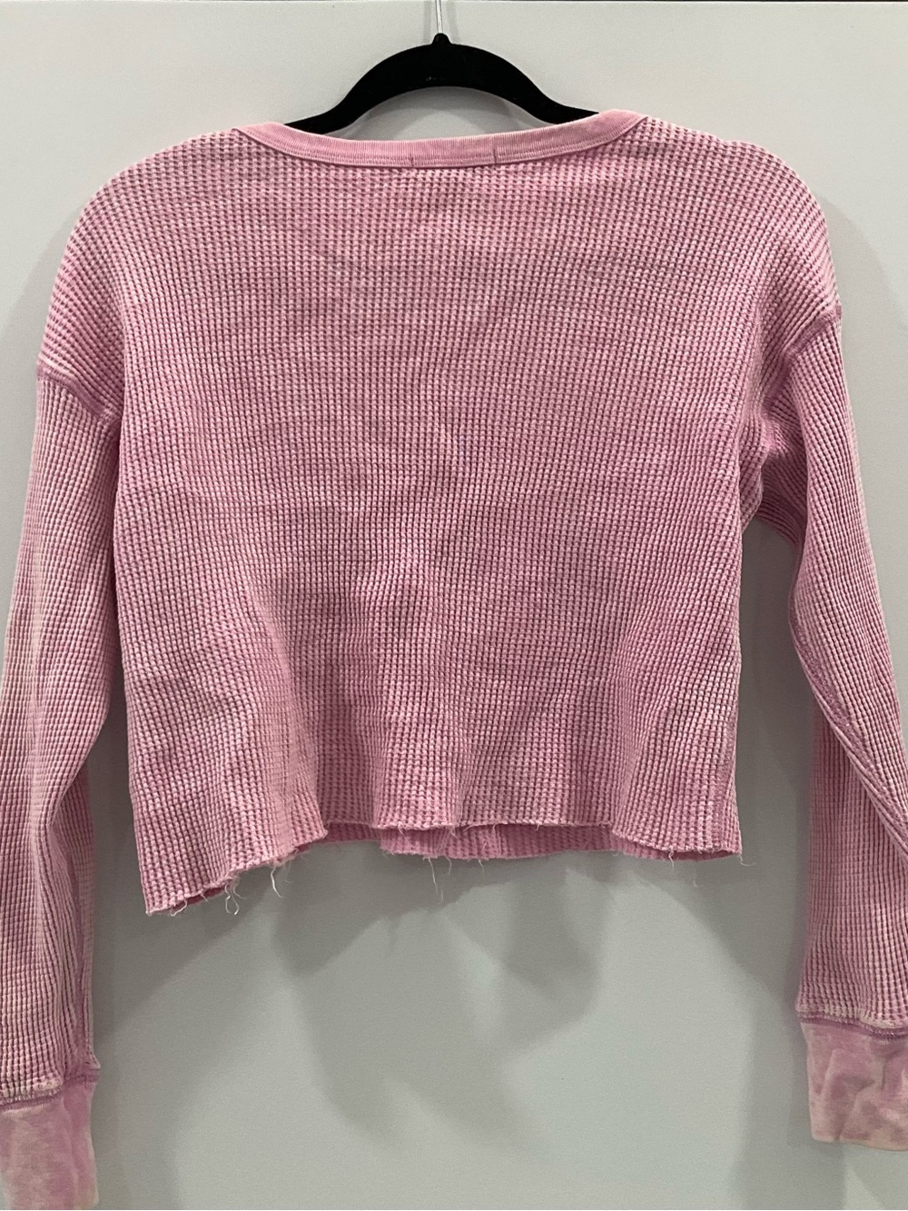 Forever 21 Pink Waffle Knit Cropped Long Sleeve Top